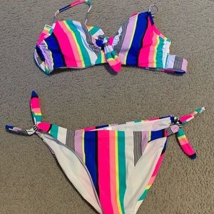 neon striped 2 piece bikini